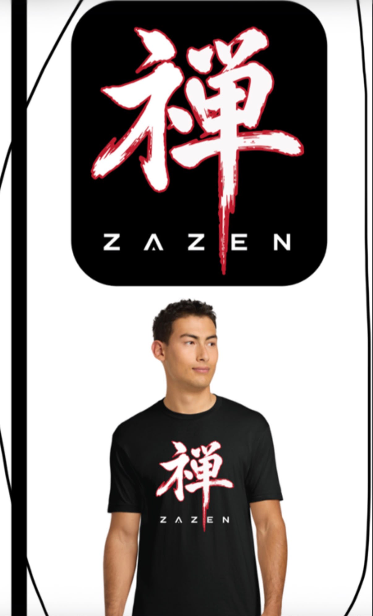 ZAZEN logo and black T-shirt mockup